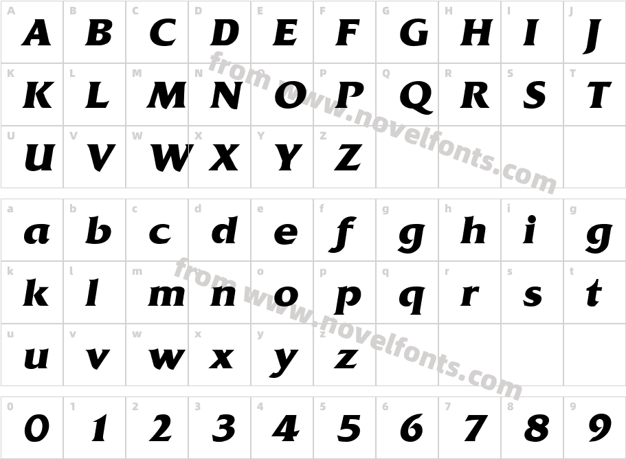 QuadratSerialXboldItalicCharacter Map