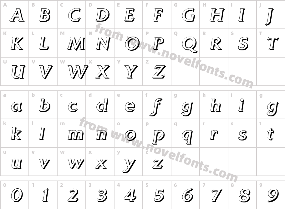 QuadratShadowItalicCharacter Map