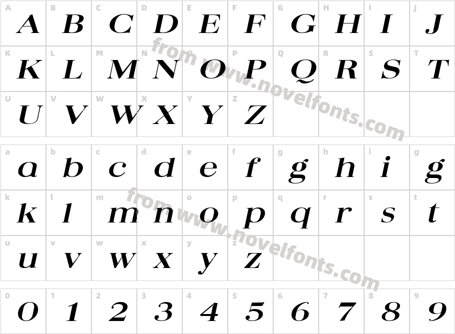 QuantasBroadBoldItalicCharacter Map