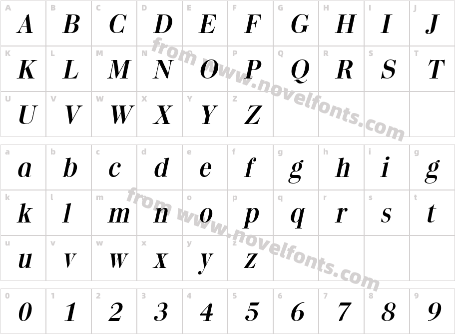 QuantasItalicCharacter Map