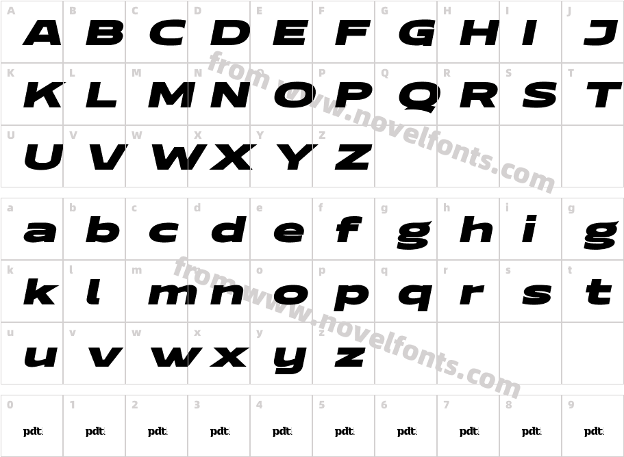 REDOB Regular SlantCharacter Map