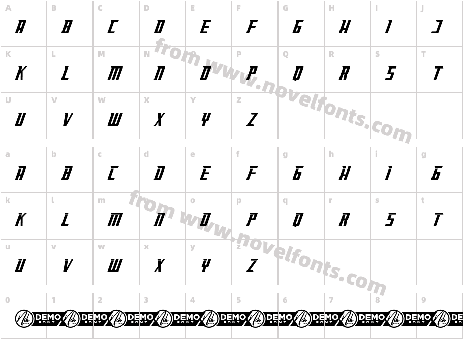 Raceout Demo ItalicCharacter Map