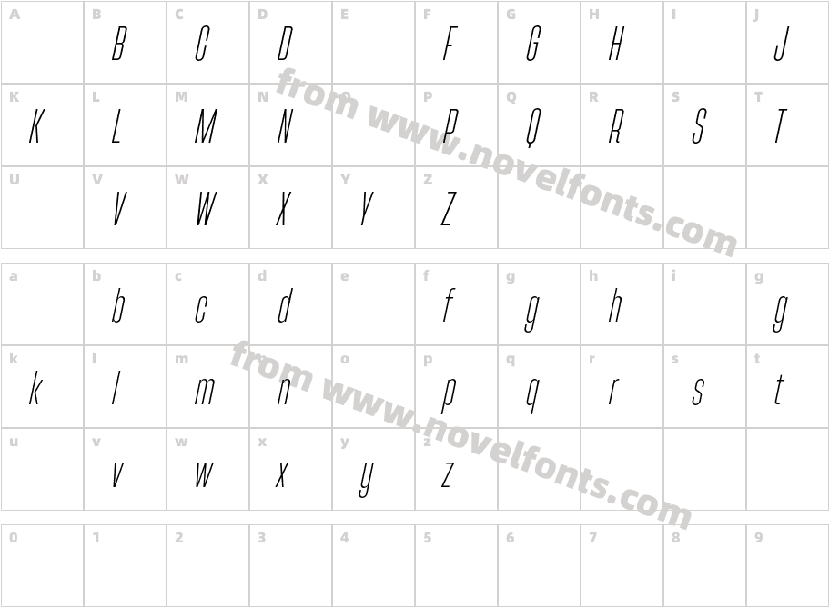 Rahong DEMO ExtraLight ItalicCharacter Map