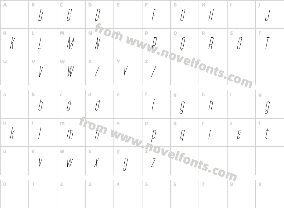 Rahong DEMO Thin ItalicCharacter Map