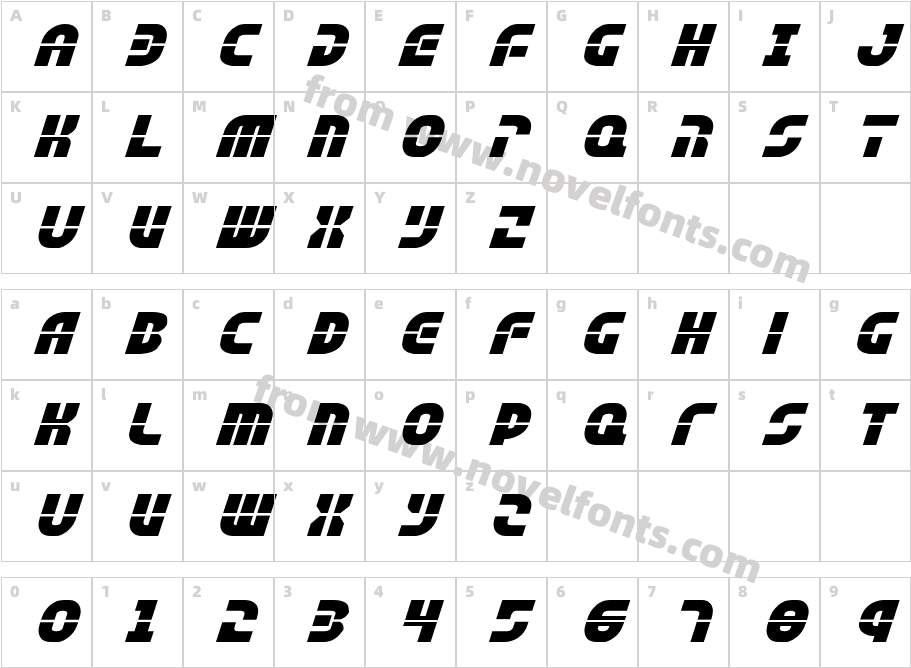 RebelCommandExpandedItalicCharacter Map