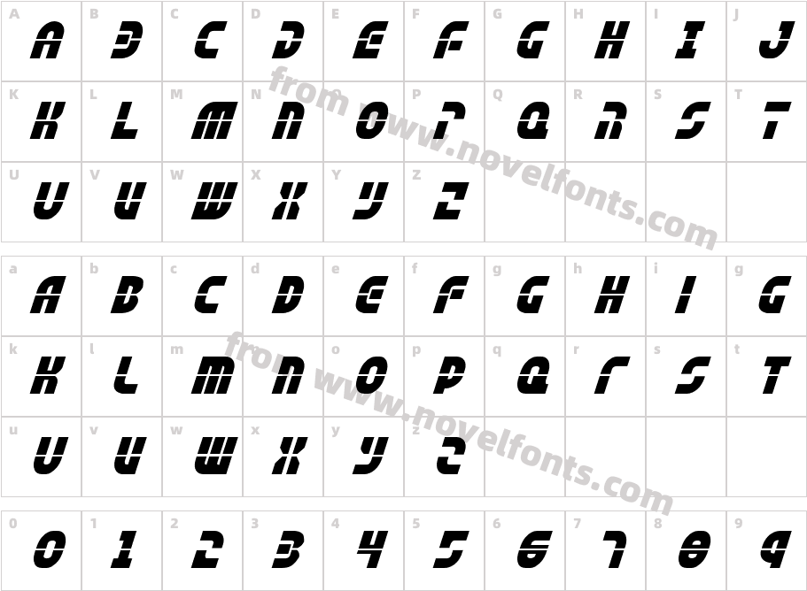 RebelCommandItalicCharacter Map