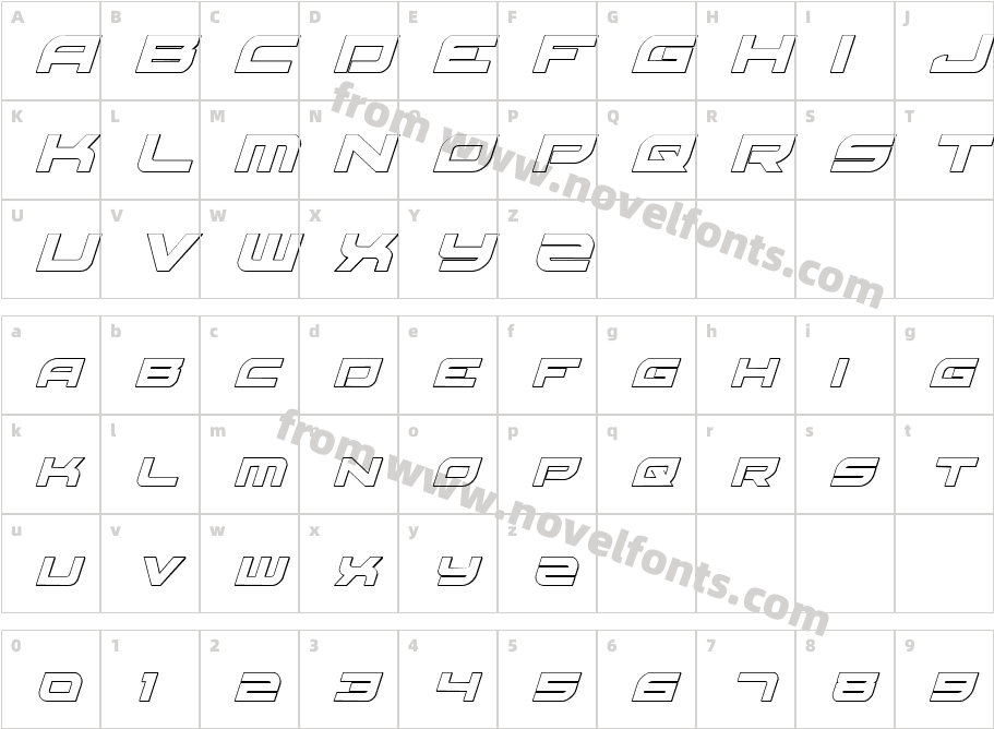 Red Rocket 3D ItalicCharacter Map