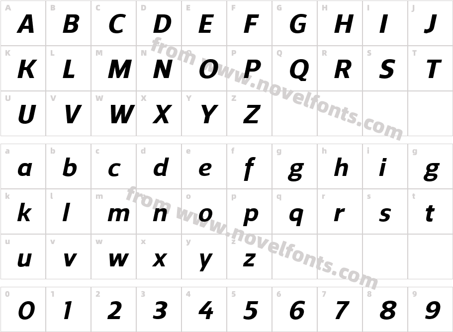 Regan-ExtraBoldItalicCharacter Map