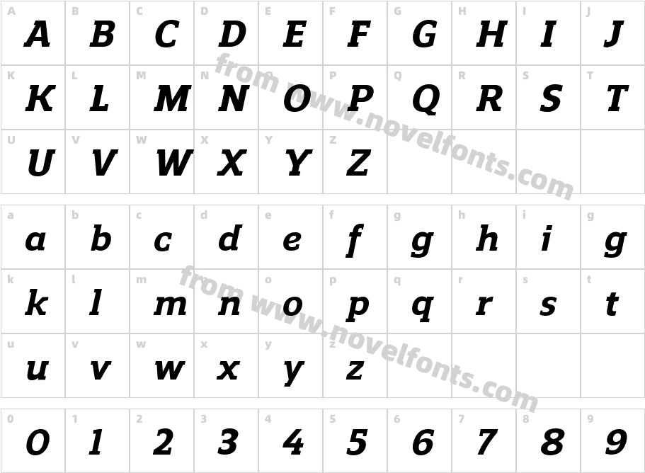 ReganSlab-ExtraBoldItalicCharacter Map