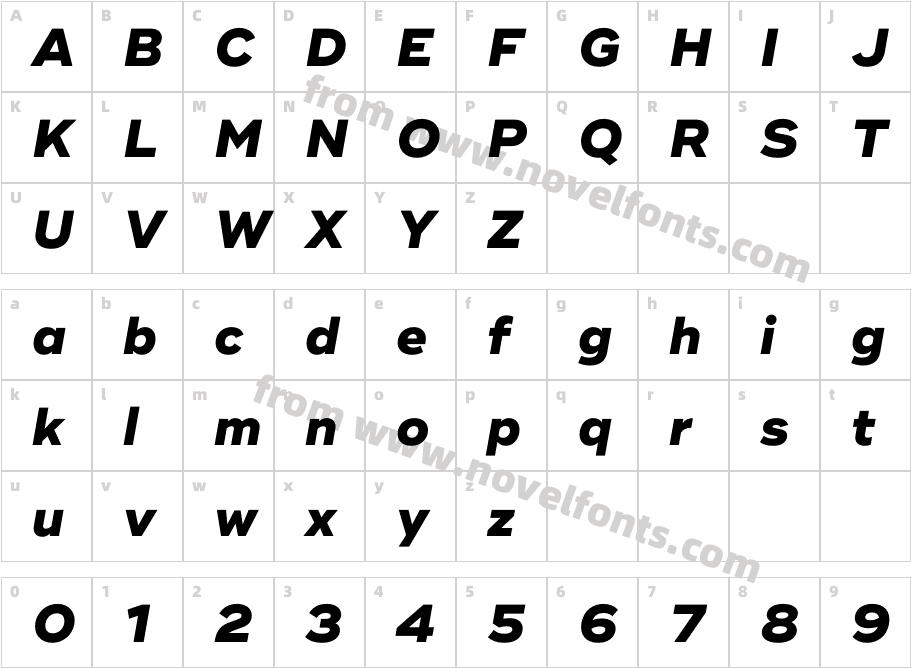 Ridley Grotesk ExtraBold ItalicCharacter Map