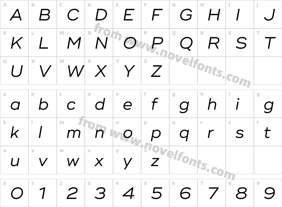 Ridley Grotesk ItalicCharacter Map