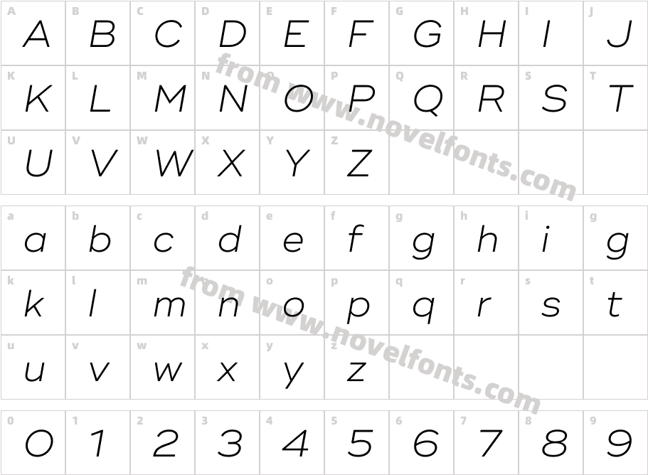 Ridley Grotesk Light ItalicCharacter Map