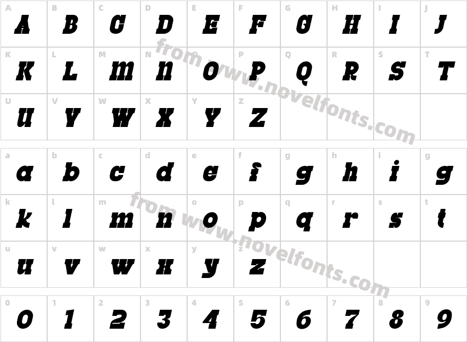 Rigrofe ItalicCharacter Map