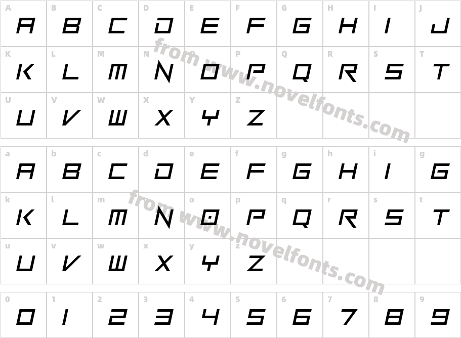 Robots Revenge ItalicCharacter Map