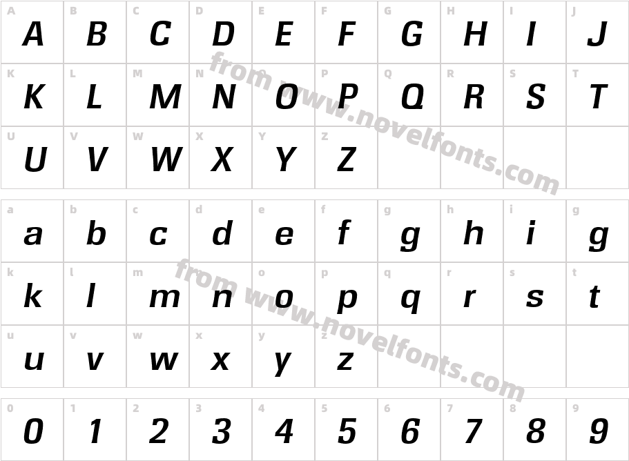 RochesterSerialBoldItalicCharacter Map