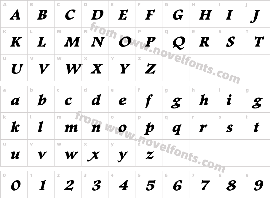 FootlightMTStd-ExtraBoldItCharacter Map