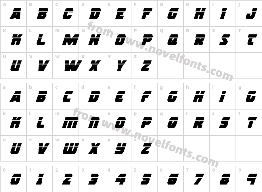 RogueHeroLaserItalicCharacter Map