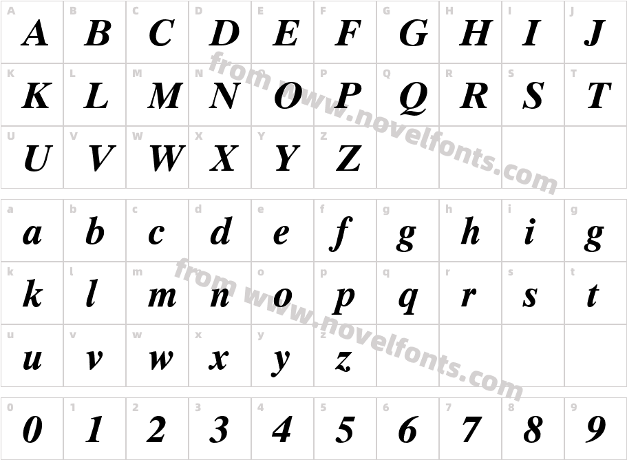 RomanElevenBoldCharacter Map