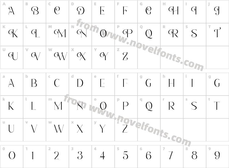 RomanticSerifRegularCharacter Map