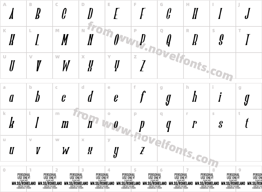 Romelano Italic PERSONAL USE ItalicCharacter Map