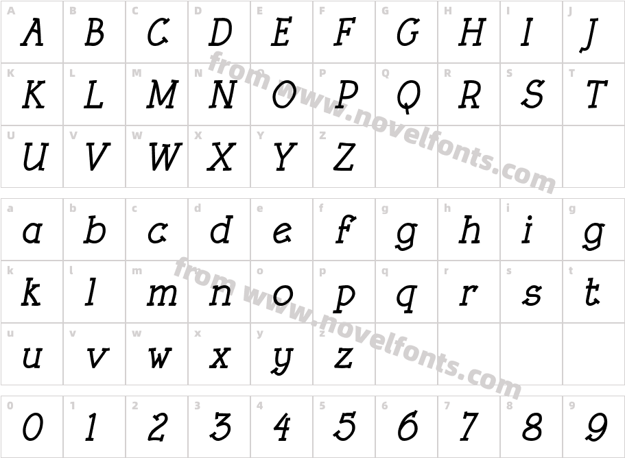 RoughLT-BoldItalicCharacter Map