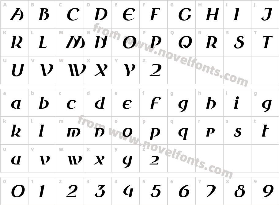 Round Style Bold ObliqueCharacter Map