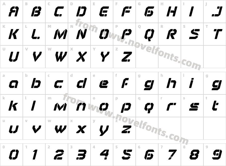 Airbrake RoundedObliqueCharacter Map