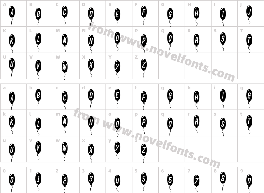 SFBalloonsThinItalicCharacter Map