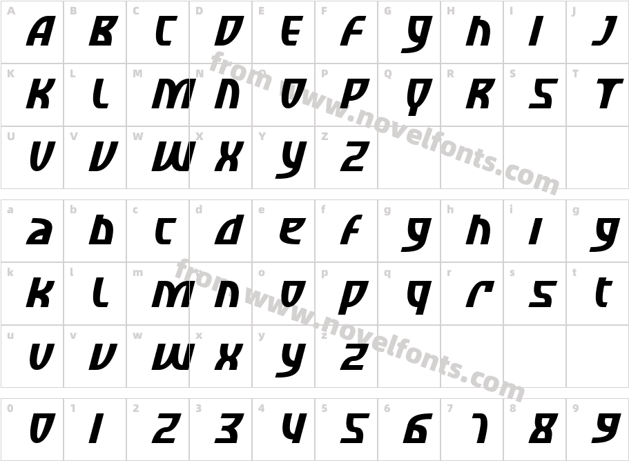 SFRetroesqueItalicCharacter Map