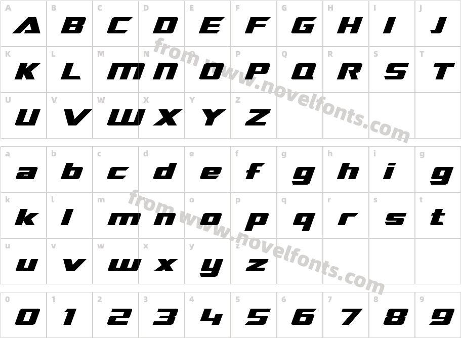 SFTransRoboticsExtendedItalicCharacter Map