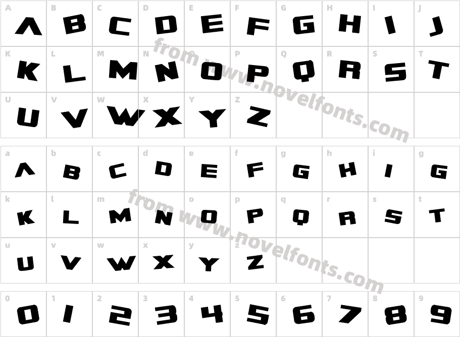 SFZeroGravityBoldCharacter Map