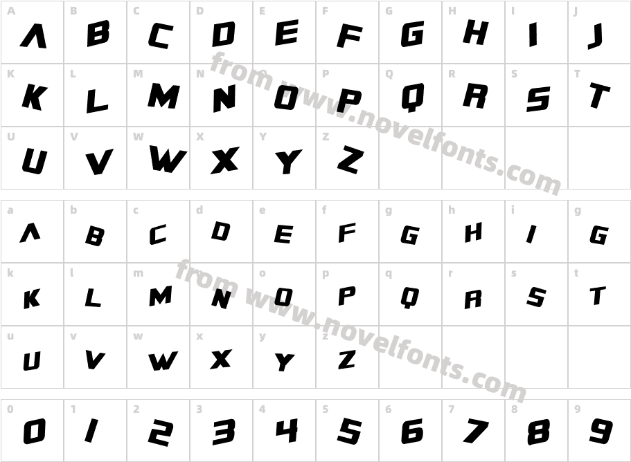 SFZeroGravityCondensedItalicCharacter Map