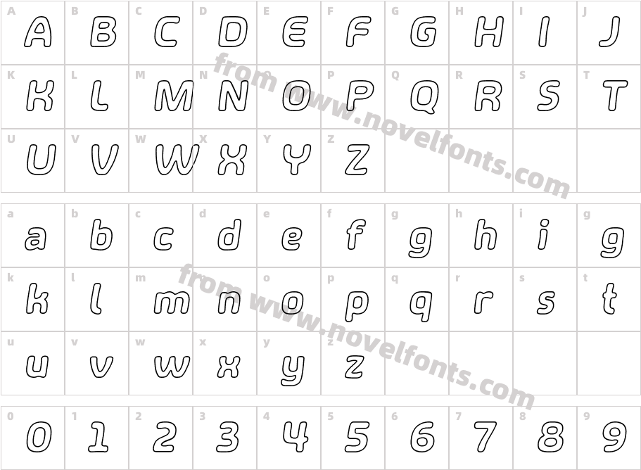 SHAOutline-ItalicCharacter Map