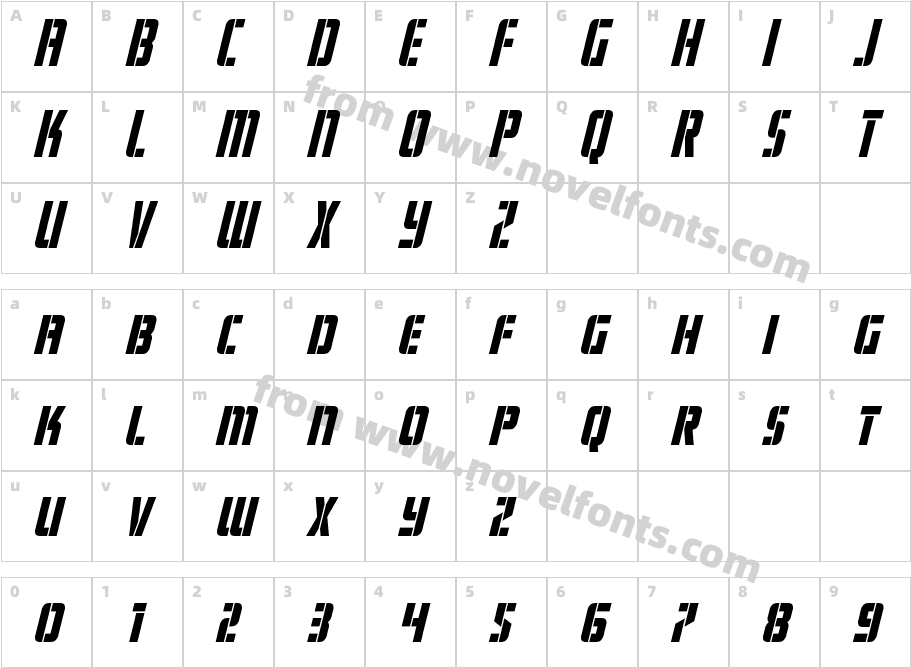 Fortune Soldier Condensed ItalCharacter Map