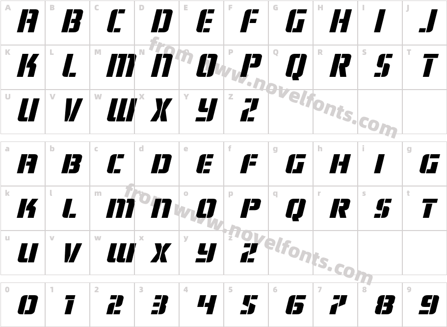 Fortune Soldier Expanded ItalicCharacter Map