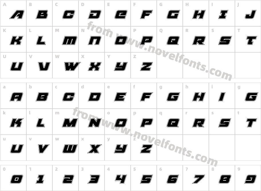 Aircruiser Academy ItalicCharacter Map