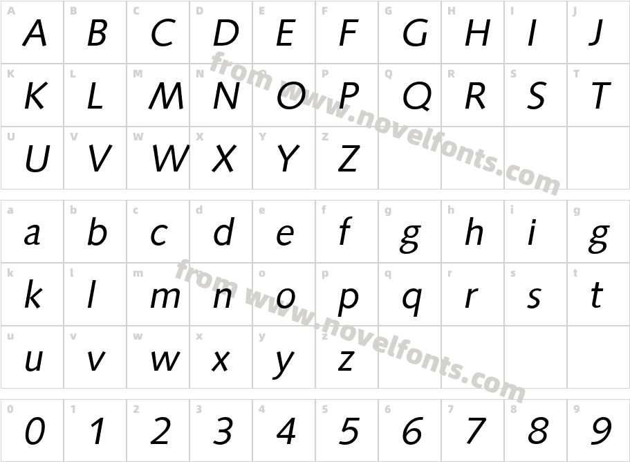 SaxonySerialItalicCharacter Map
