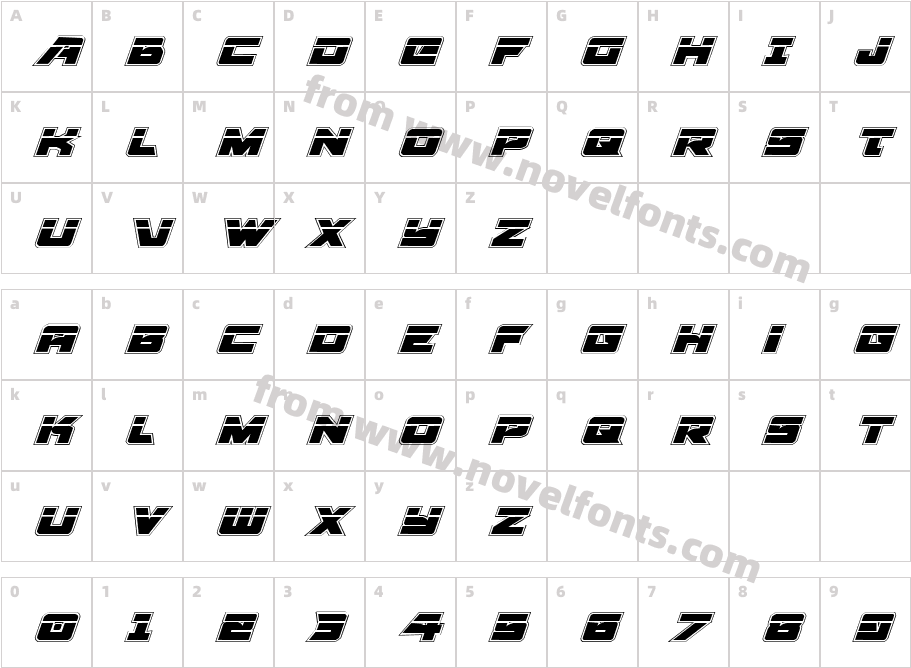 Aircruiser Academy Laser ItalicCharacter Map