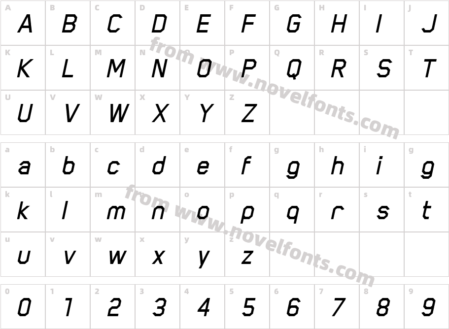 Scriber-BoldItalicCharacter Map