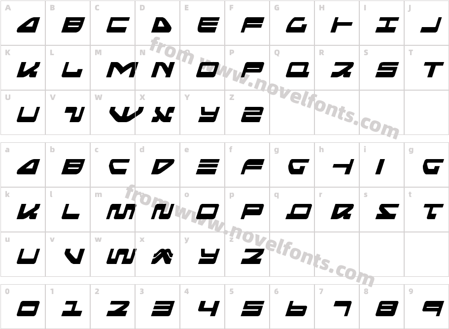 SeariderFalconItalicCharacter Map