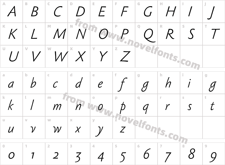 SebastianLight-ItalicCharacter Map