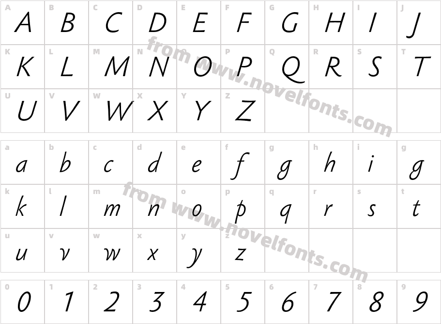 SebastianLightUCF-ItalicCharacter Map