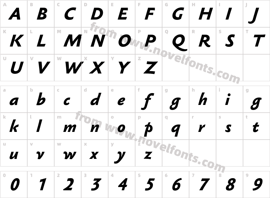 SebastianMediumUCF-BoldItalicCharacter Map