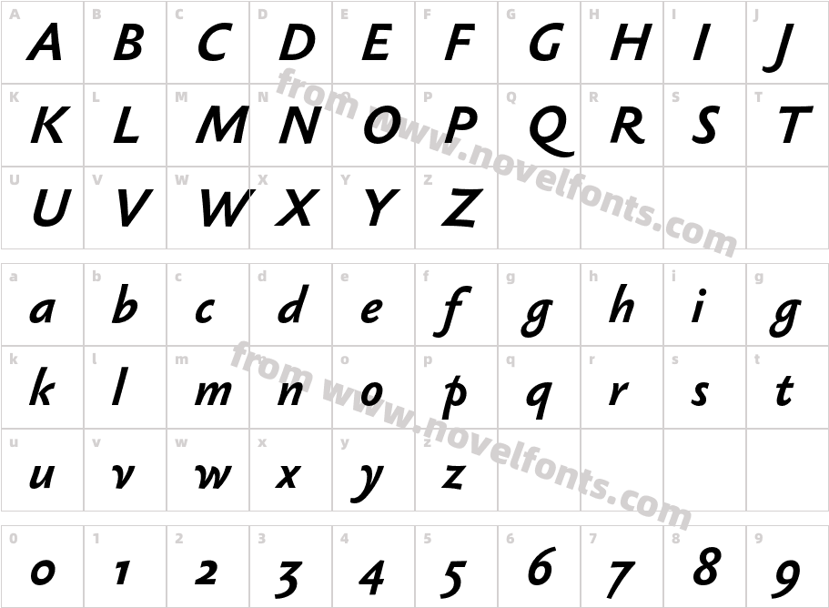 SebastianText-BoldItalicCharacter Map