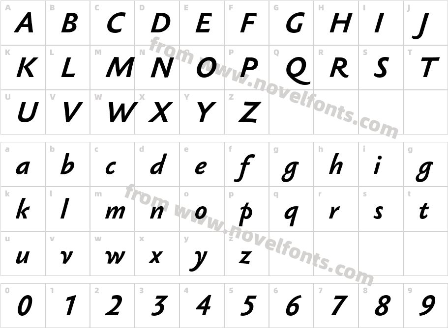 SebastianTextUCF-BoldItalicCharacter Map