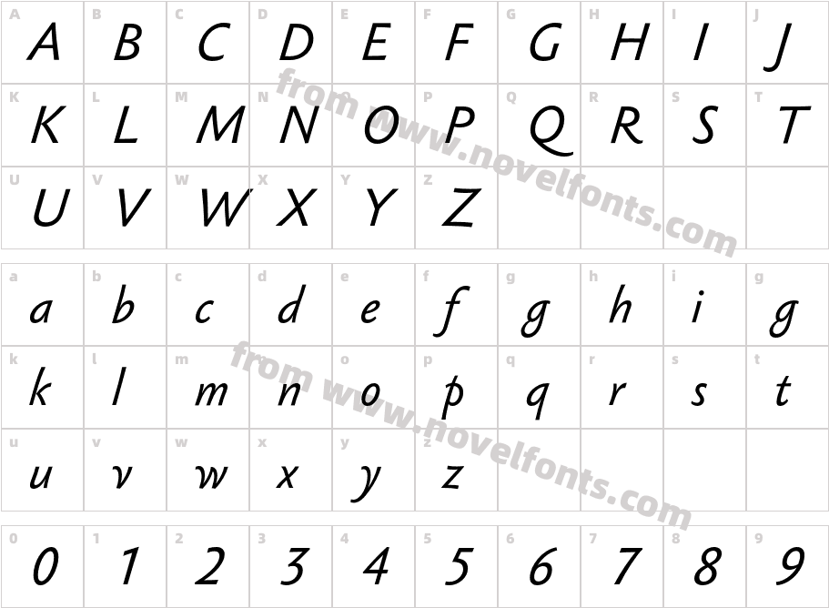 SebastianTextUCF-ItalicCharacter Map