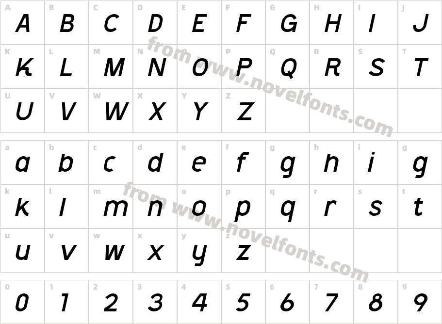 Shackle-ItalicCharacter Map