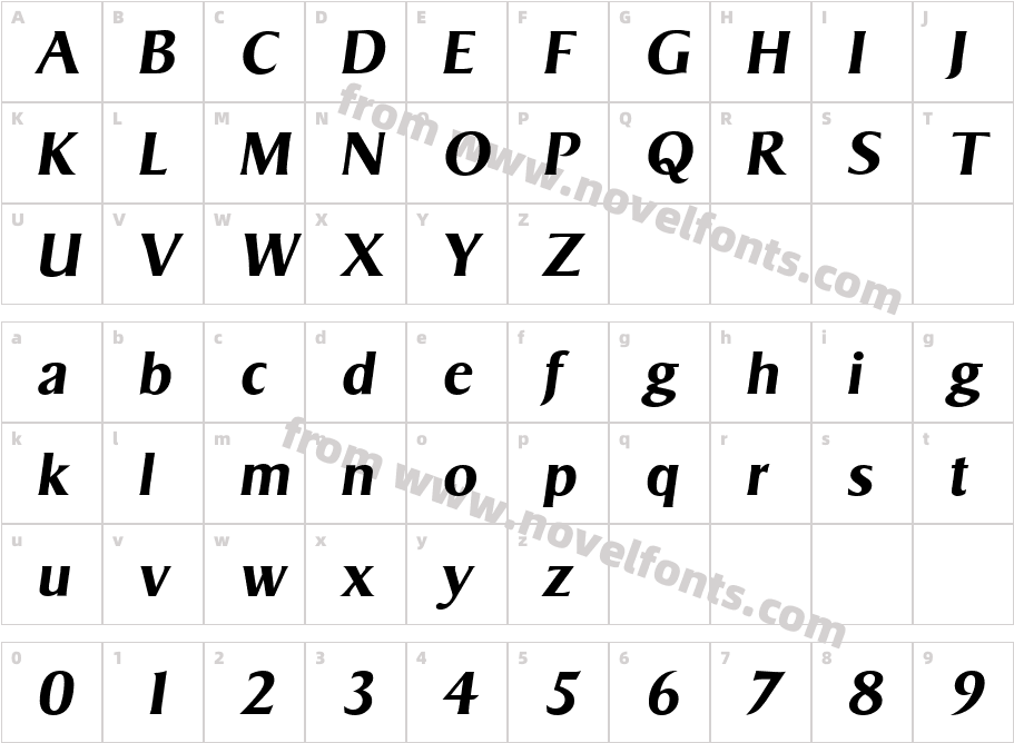 SigvarSerialBoldItalicCharacter Map