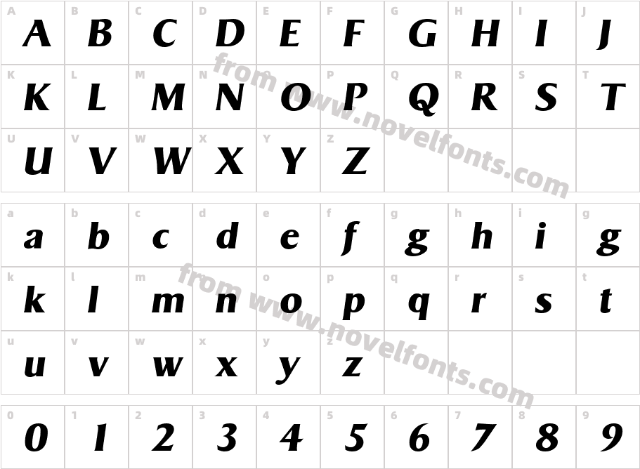 SigvarSerialXboldItalicCharacter Map