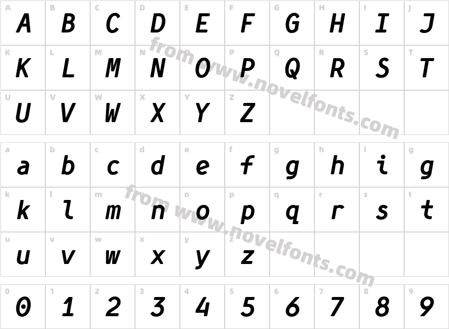 Simply Mono Bold ObliqueCharacter Map